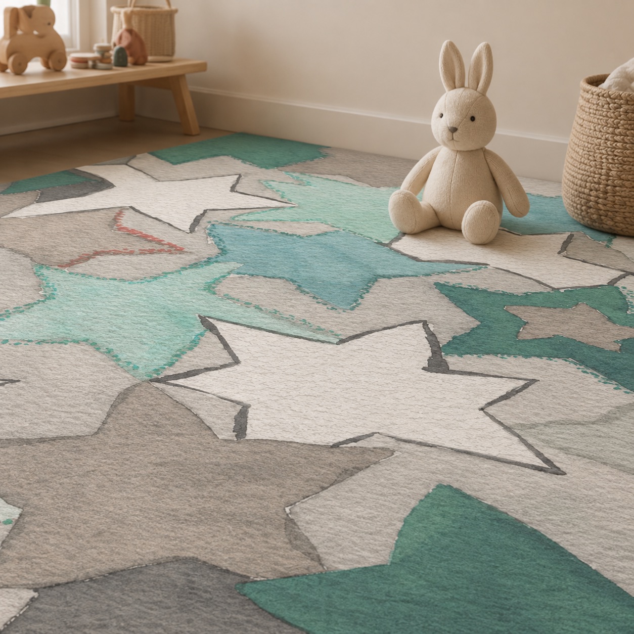 Alfombra infantil en una habitación para jugar