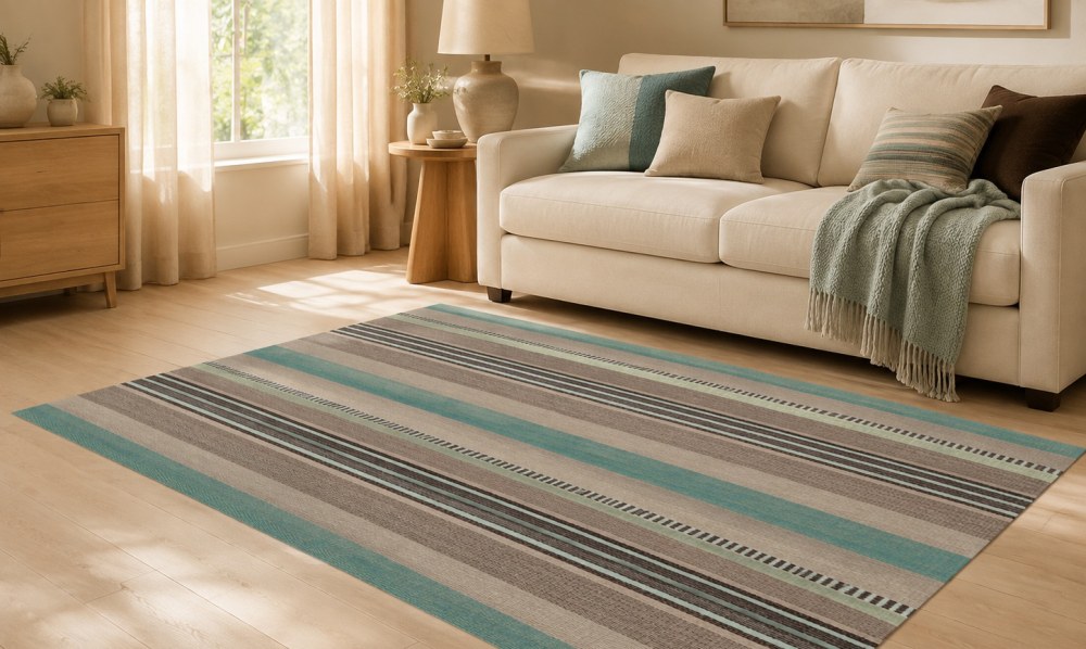 Salón transformado con una alfombra decorativa Ana Durán