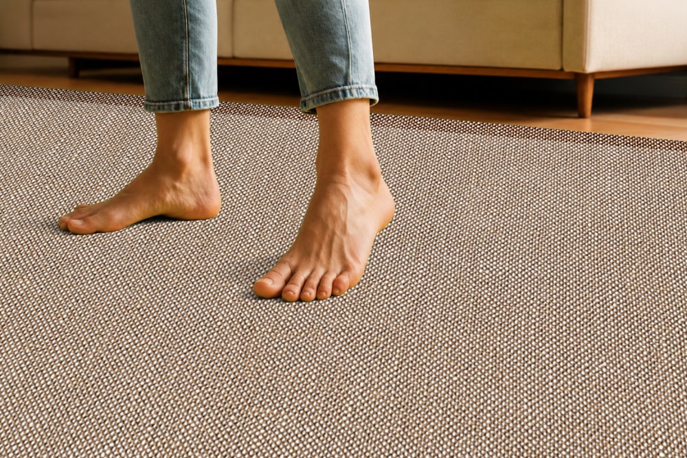 Persona caminando descalza sobre una alfombra Ana Durán